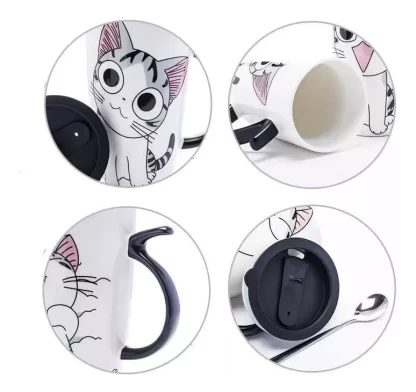 Taza Tazón Gato Chi 600ml + Tapa + Cuchara + Bombilla - Imagen 3